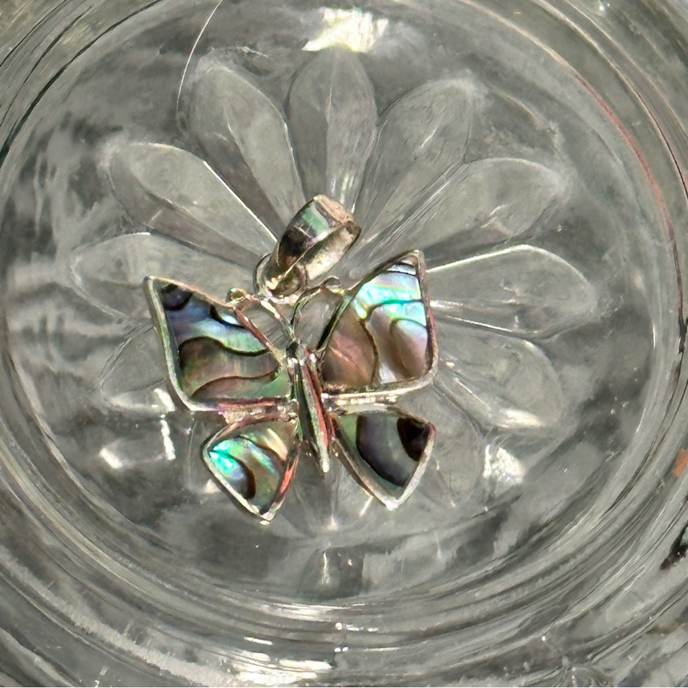 Sterling Silver Abalone Butterfly Pendant